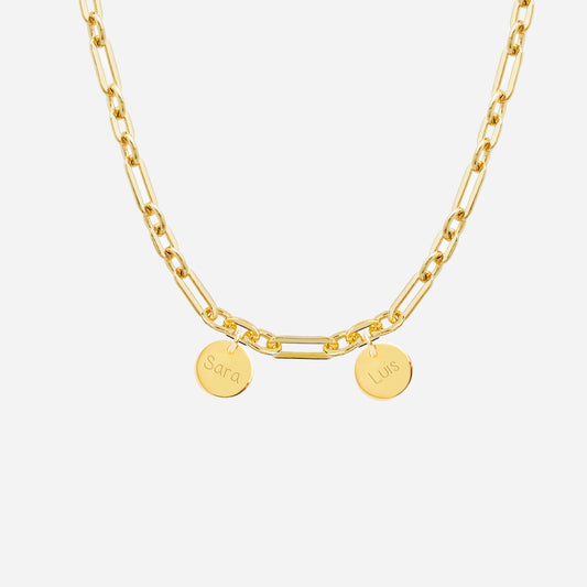 Collar Personalizado con Cadena Alternada con Baño de oro y dos medallas