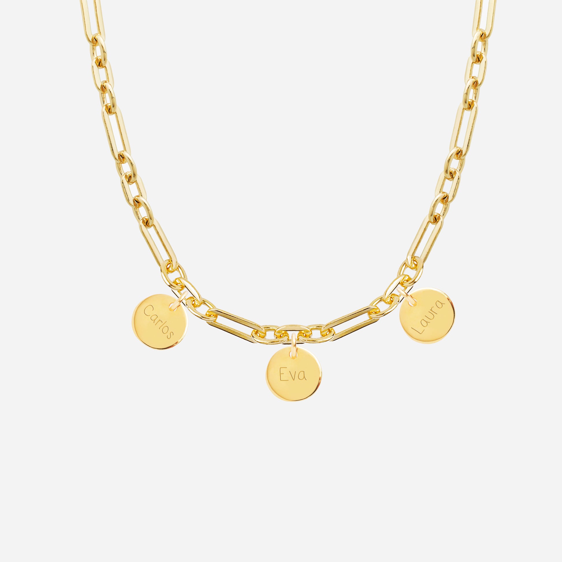 Collar Personalizado con Cadena Alternada con Baño de oro y tres medallas