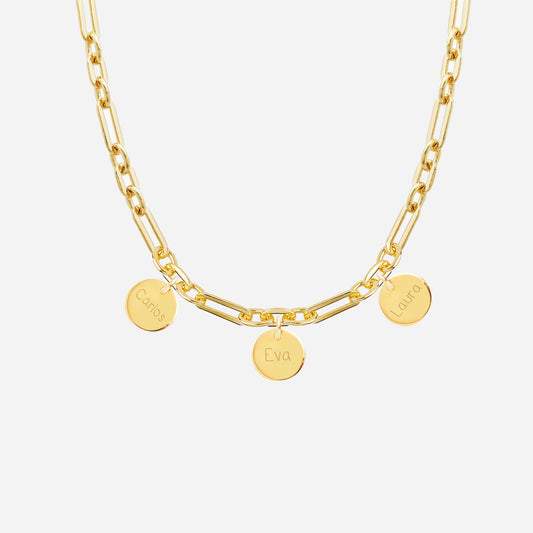Collar Personalizado con Cadena Alternada con Baño de oro y tres medallas