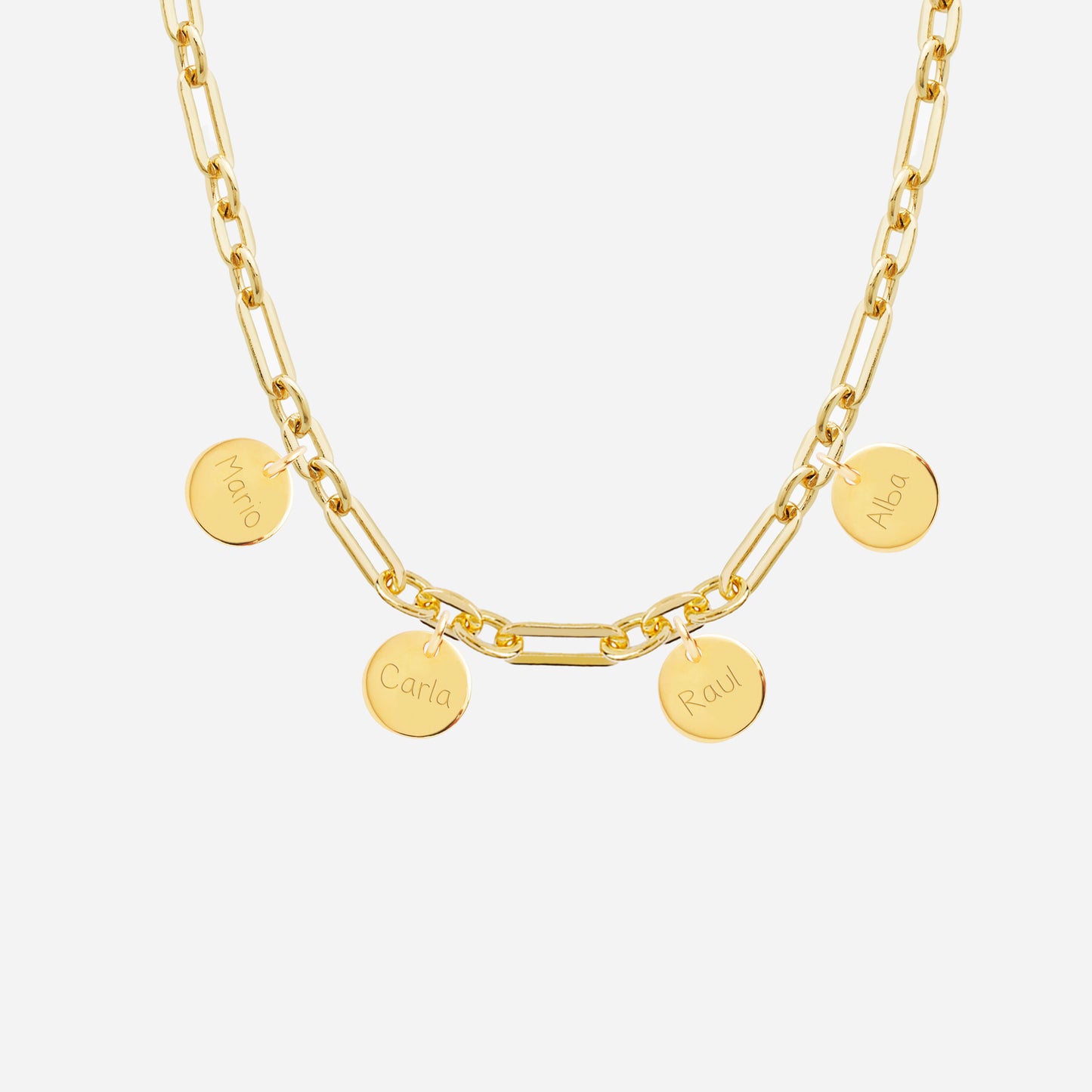 Collar Personalizado con Cadena Alternada con Baño de oro y cuatro medallas