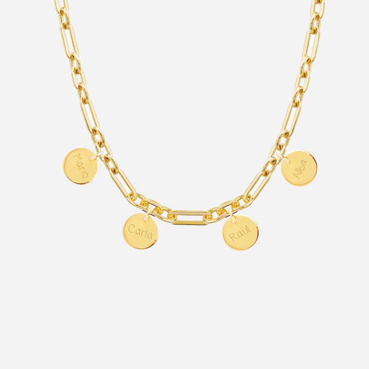 Collar Personalizado con Cadena Alternada con Baño de oro y cuatro medallas