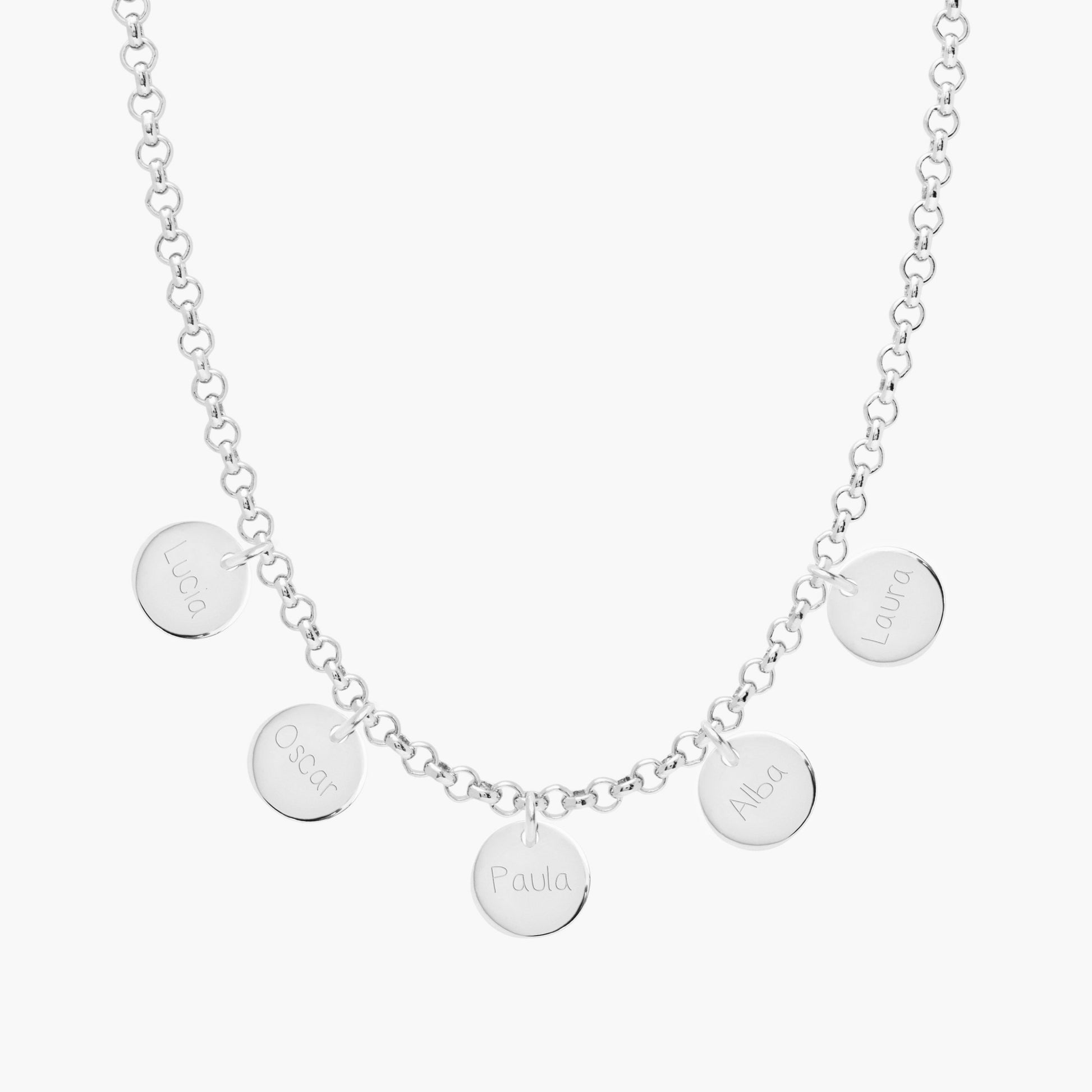 Collar Personalizado con Cadena Rolo de Plata y cinco medallas