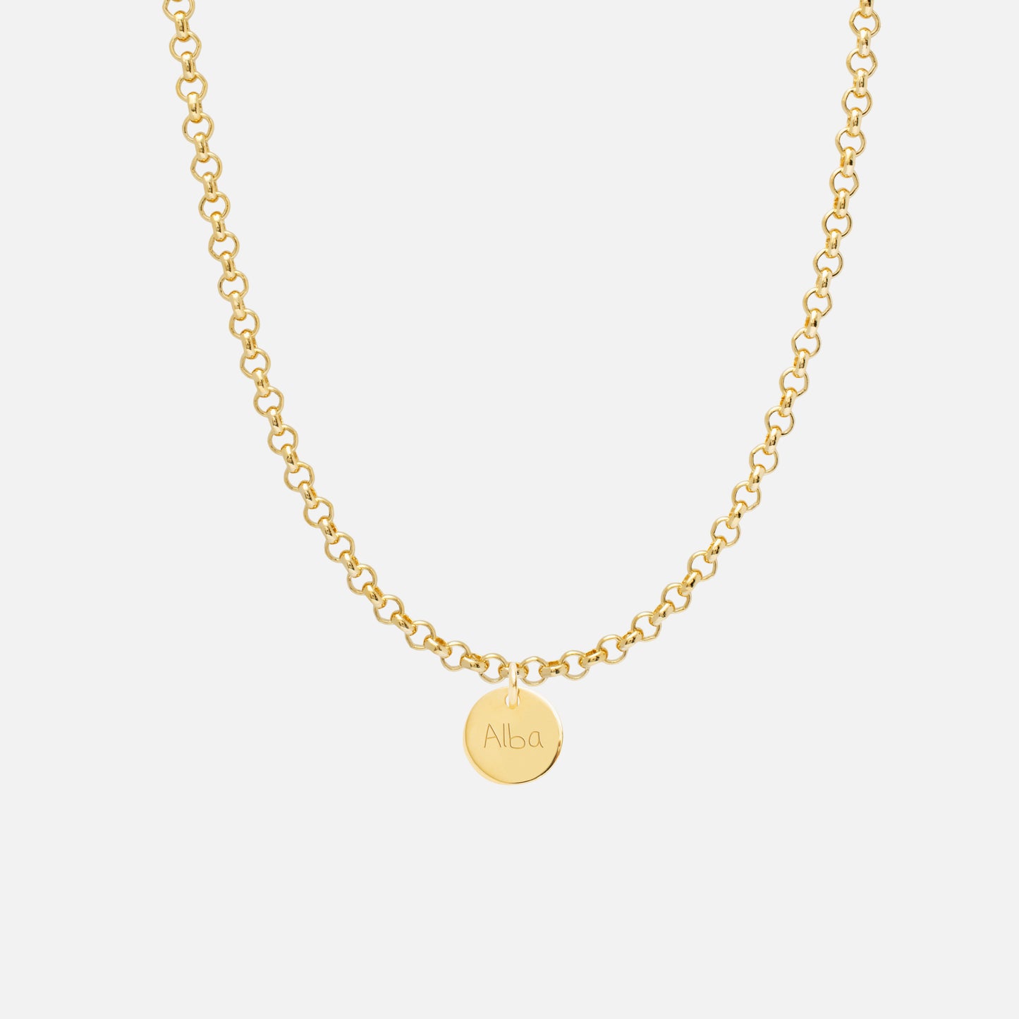 Collar Personalizado con Cadena Rolo con Baño de oro y una medalla