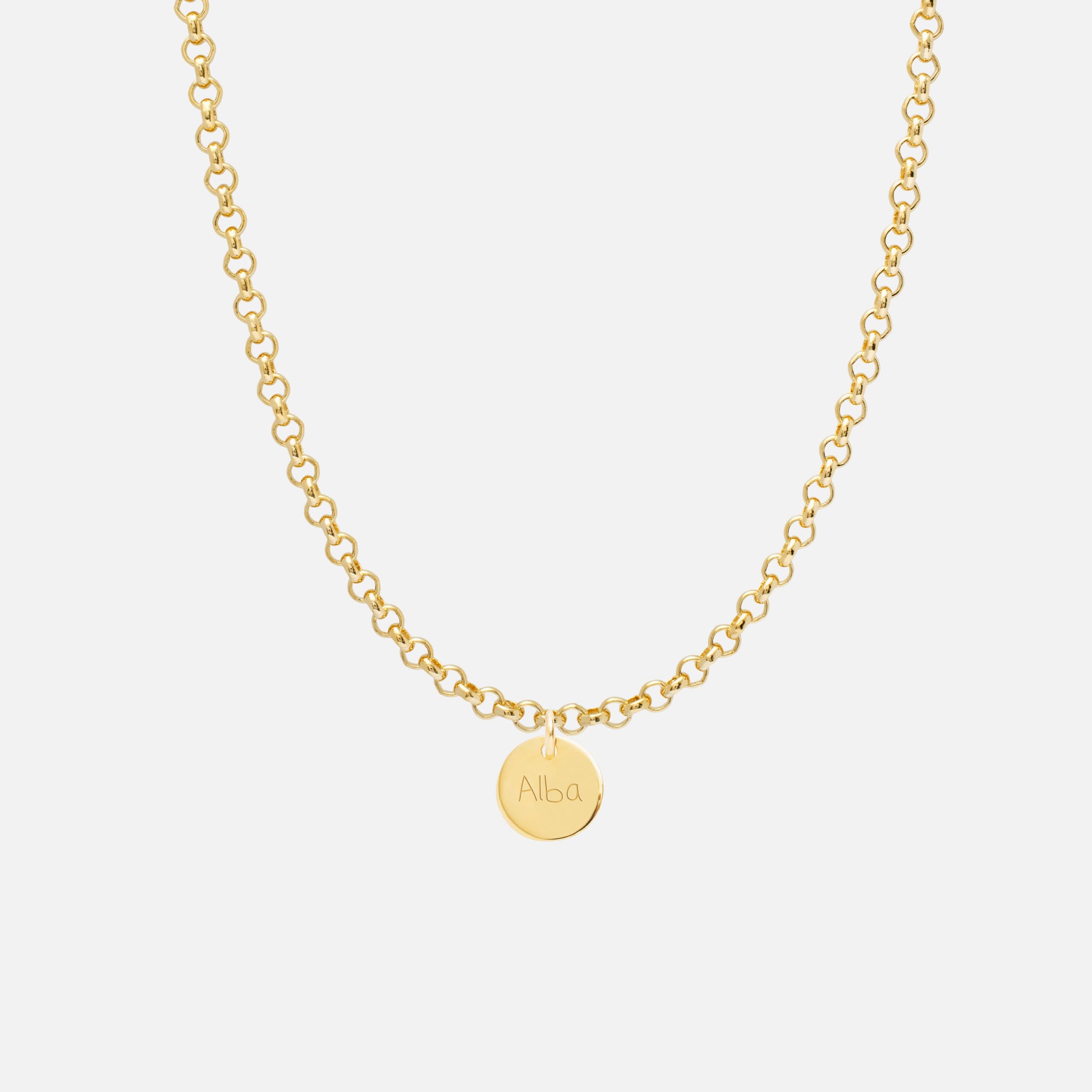 Collar Personalizado con Cadena Rolo con Baño de oro y una medalla