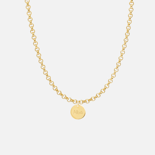 Collar Personalizado con Cadena Rolo con Baño de oro y una medalla