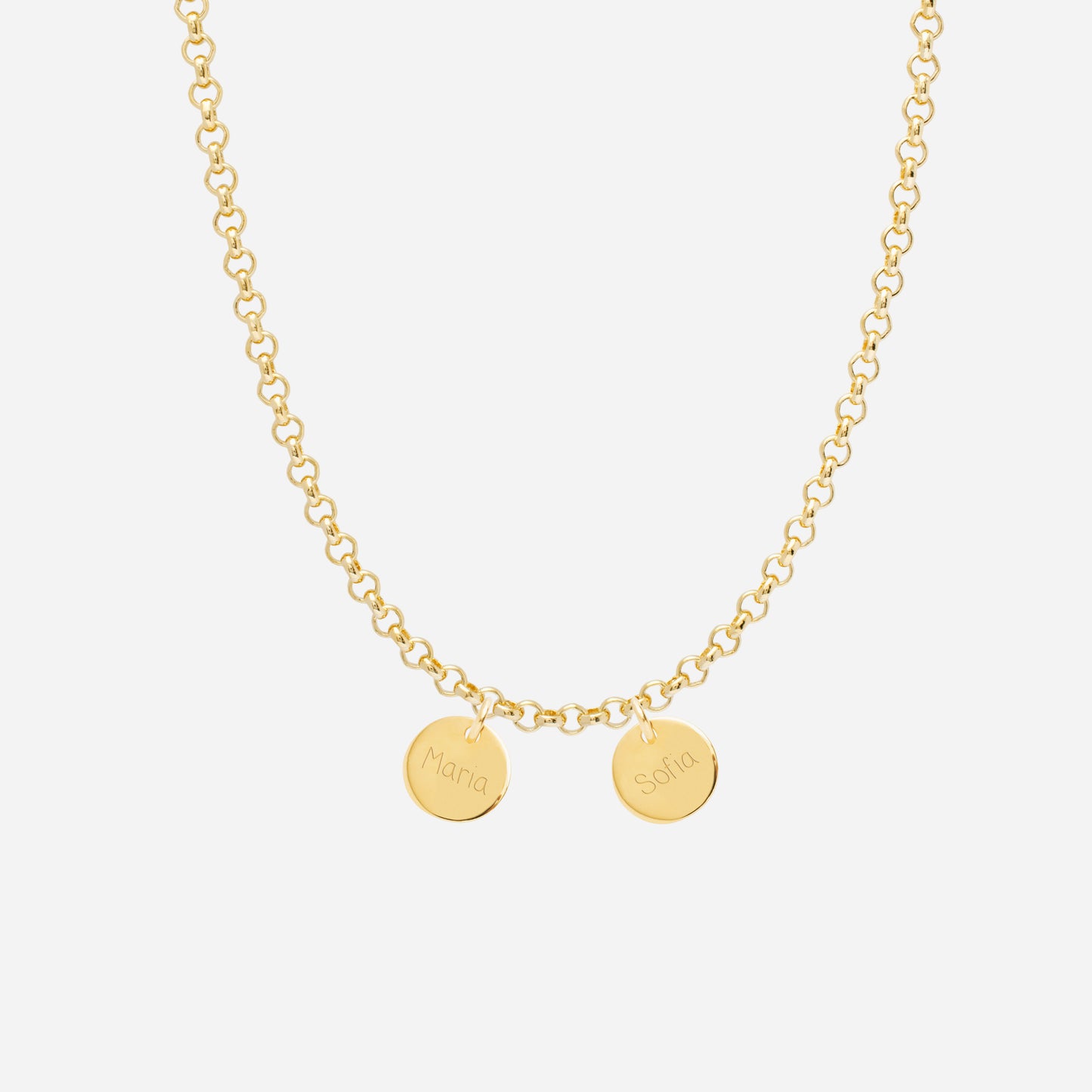 Collar Personalizado con Cadena Rolo con Baño de oro y dos medallas