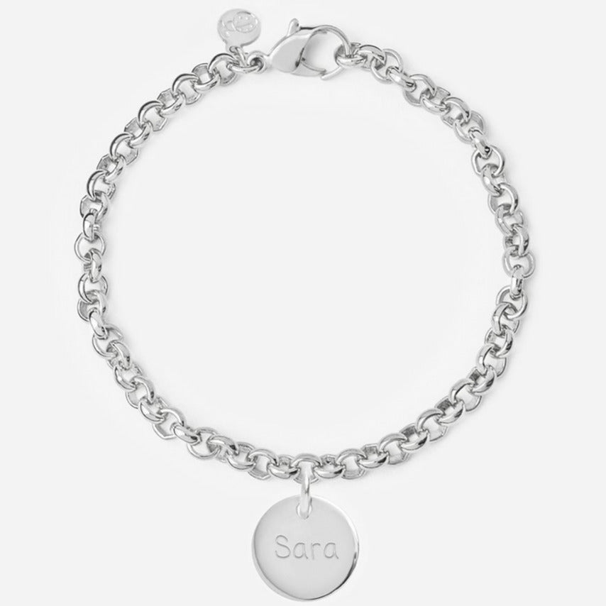 Pulsera Personalizada con Cadena Rolo de Plata con una medalla