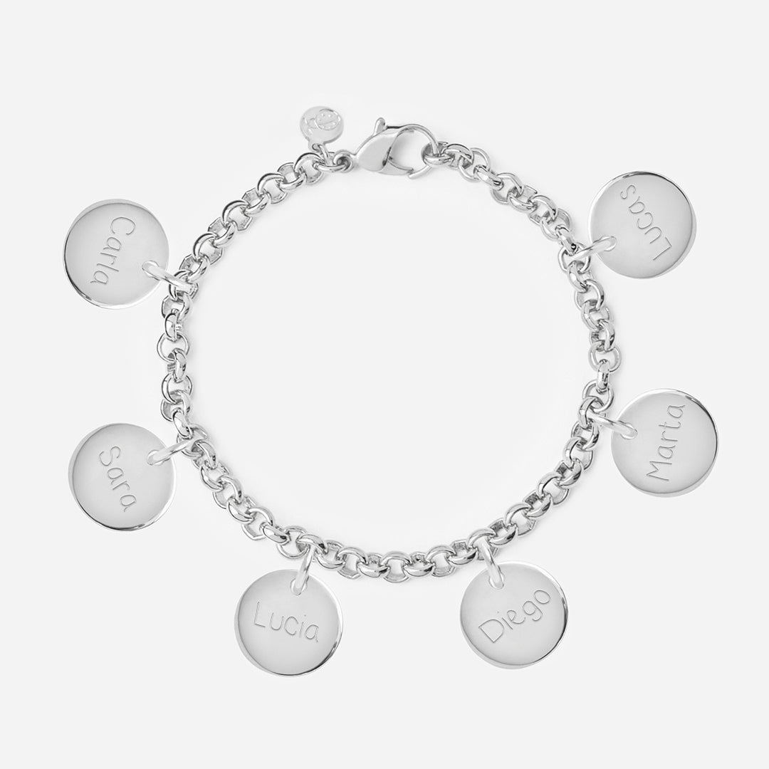 Pulsera Personalizada con Cadena Rolo de Plata con seis medallas