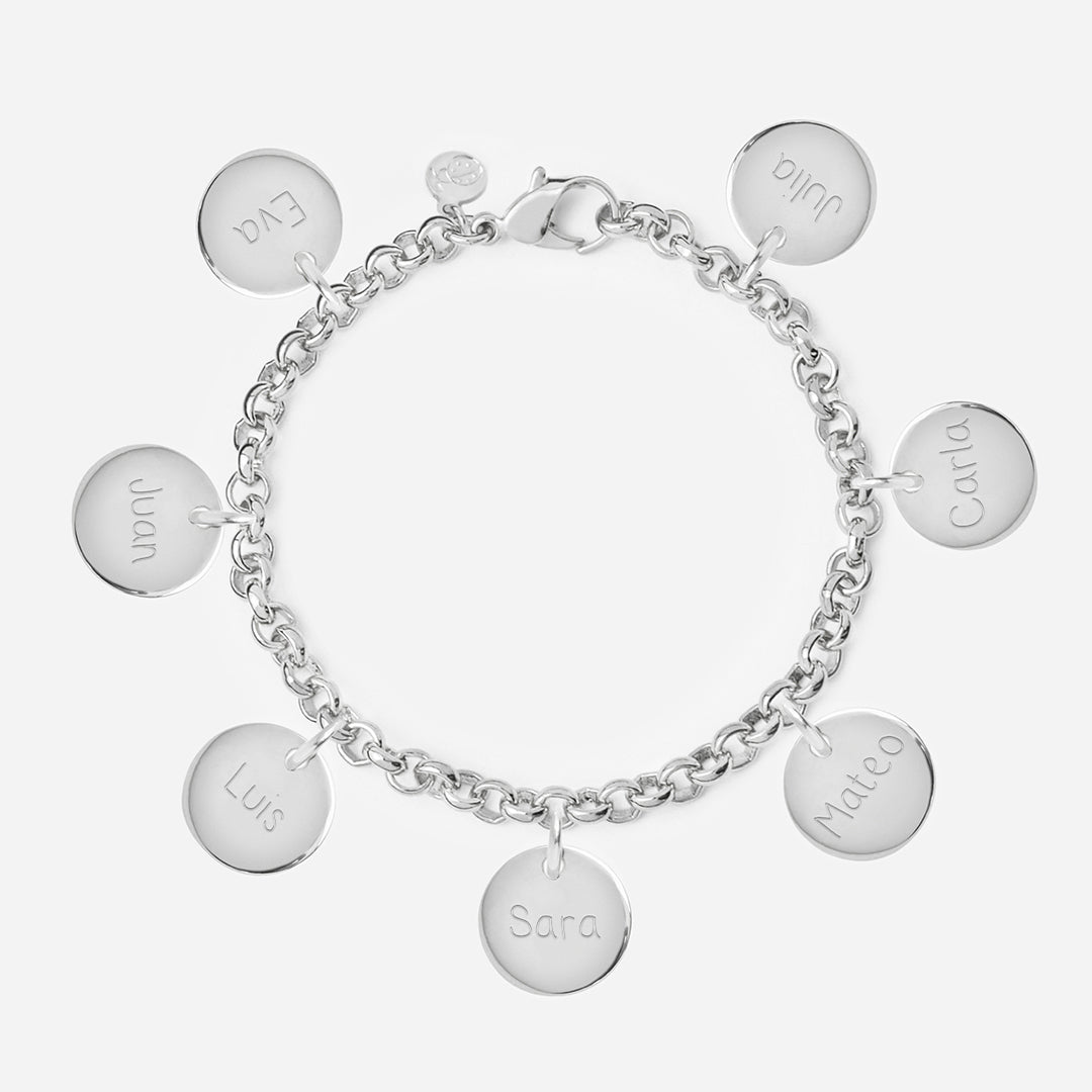 Pulsera Personalizada con Cadena Rolo de Plata con siete medallas