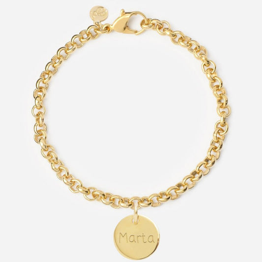 Pulsera Personalizada con Cadena Rolo con Baño de oro y una medalla