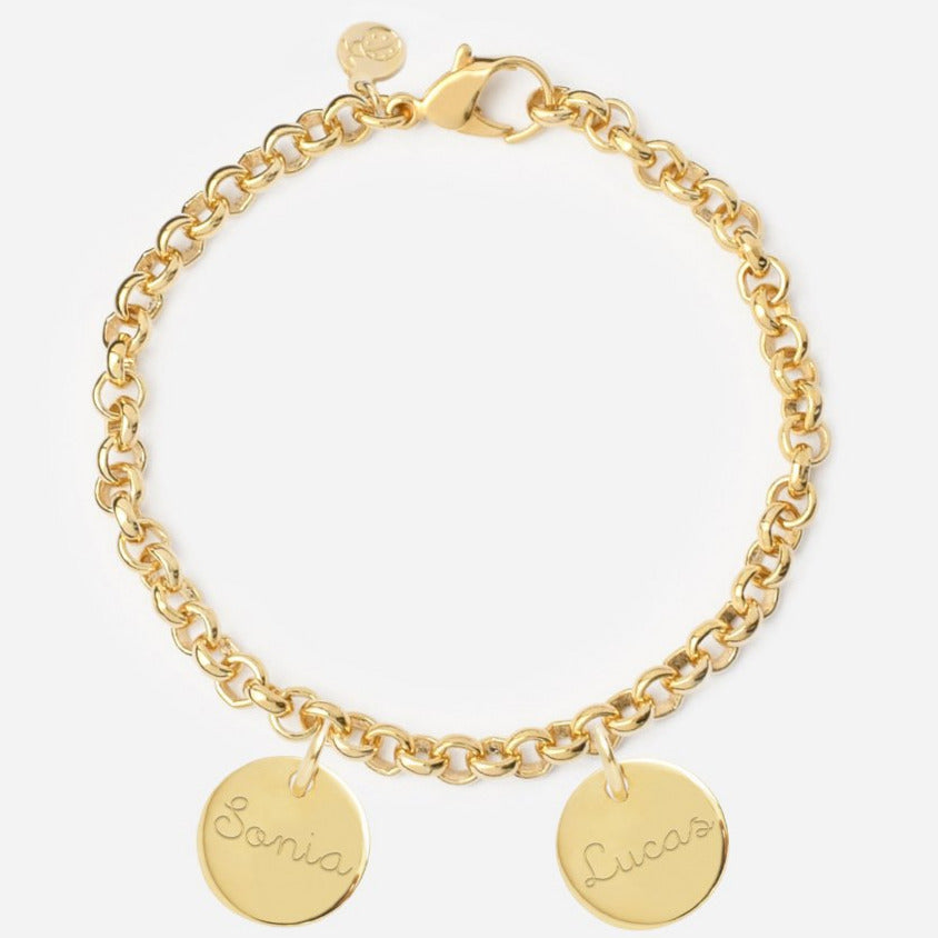 Pulsera Personalizada con Cadena Rolo con Baño de oro y dos medallas