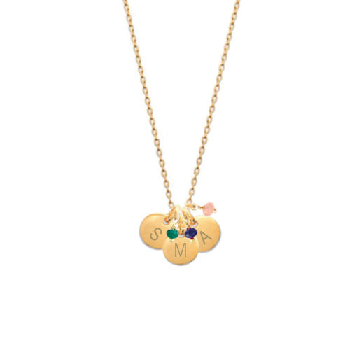 Collar Personalizado con 3 Medallas Pequeñas con Baño de Oro Y Piedras