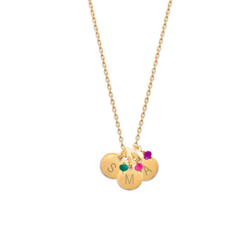 Collar Personalizado con 3 Medallas Pequeñas con Baño de Oro Y Piedras