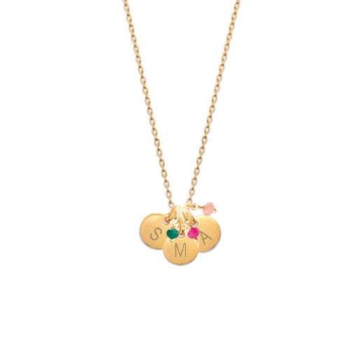 Collar Personalizado con 3 Medallas Pequeñas con Baño de Oro Y Piedras