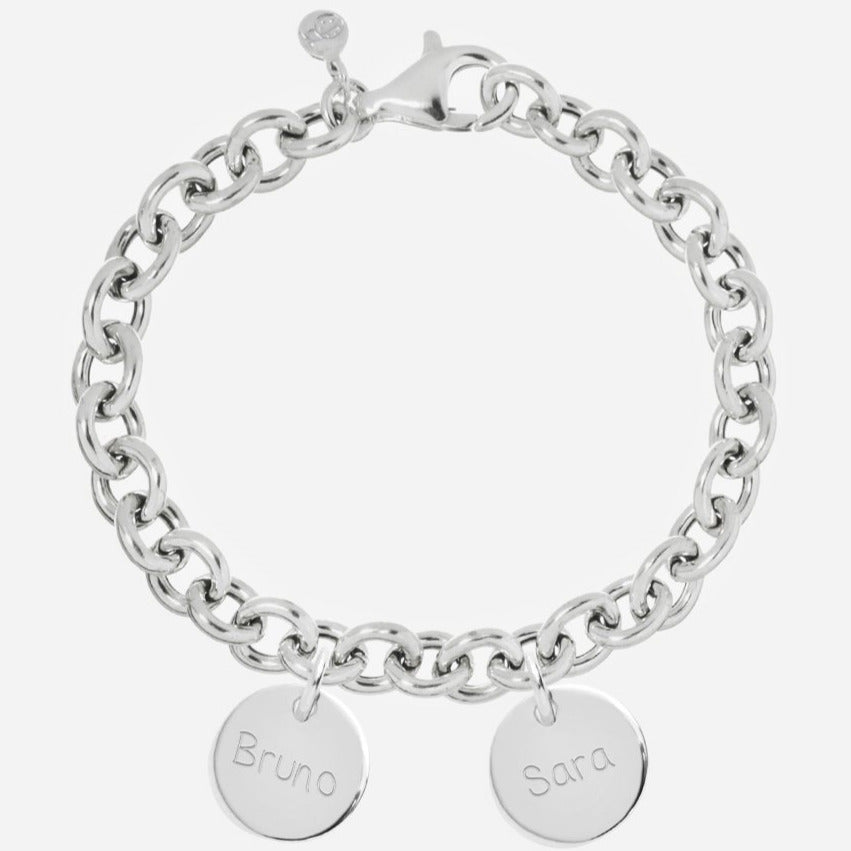 Pulsera Personalizada con Cadena Gruesa de Plata con dos medallas