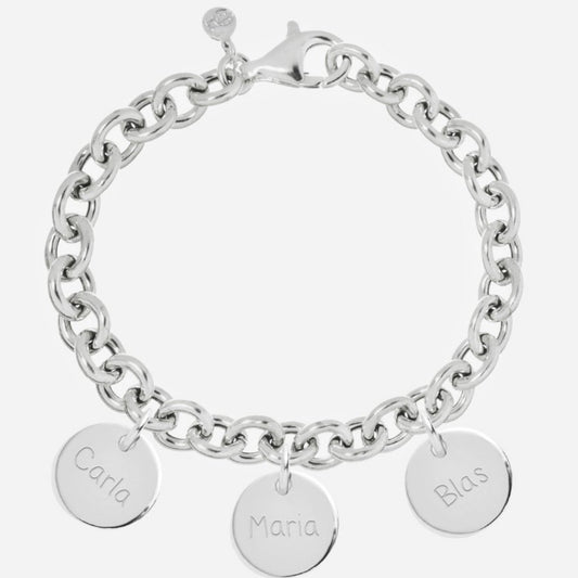 Pulsera Personalizada con Cadena Gruesa de Plata con tres medallas