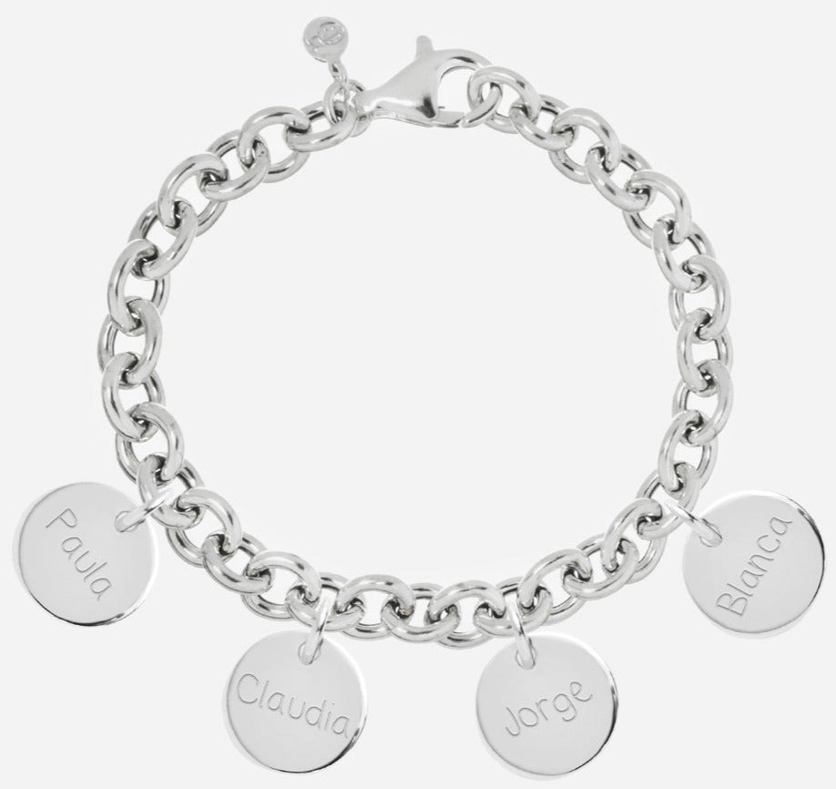 Pulsera Personalizada con Cadena Gruesa de Plata con cuatro medallas