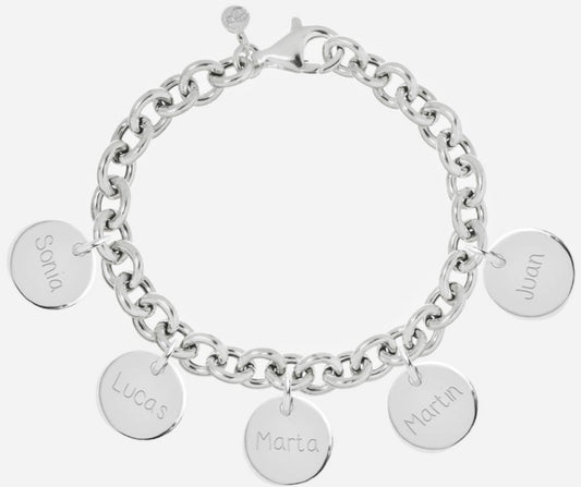 Pulsera Personalizada con Cadena Gruesa de Plata con cinco medallas