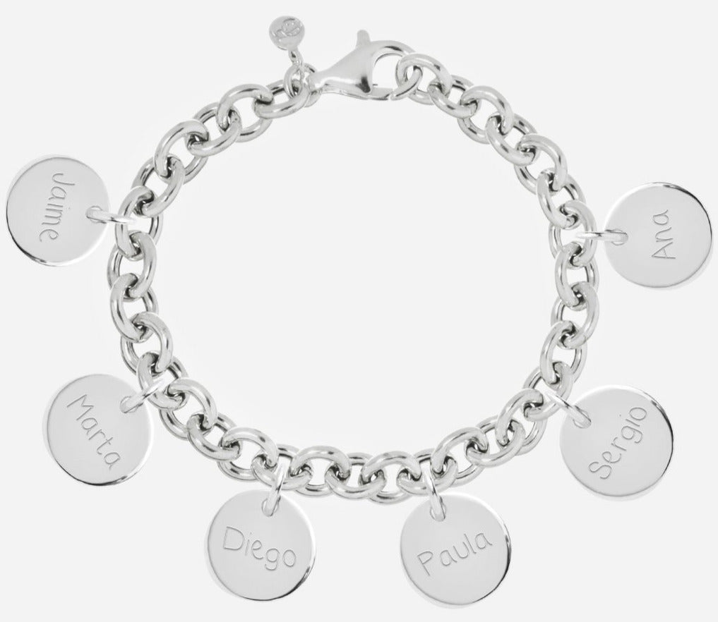 Pulsera Personalizada con Cadena Gruesa de Plata con seis medallas