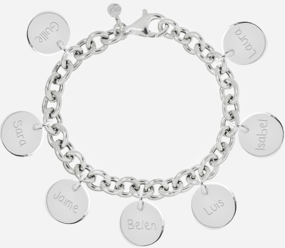 Pulsera Personalizada con Cadena Gruesa de Plata con siete medallas