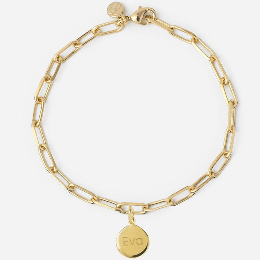 Pulsera Personalizada con Cadena Alargada con Baño de oro y una medalla