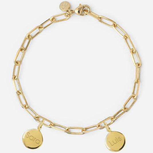 Pulsera Personalizada con Cadena Alargada con Baño de oro y dos medallas