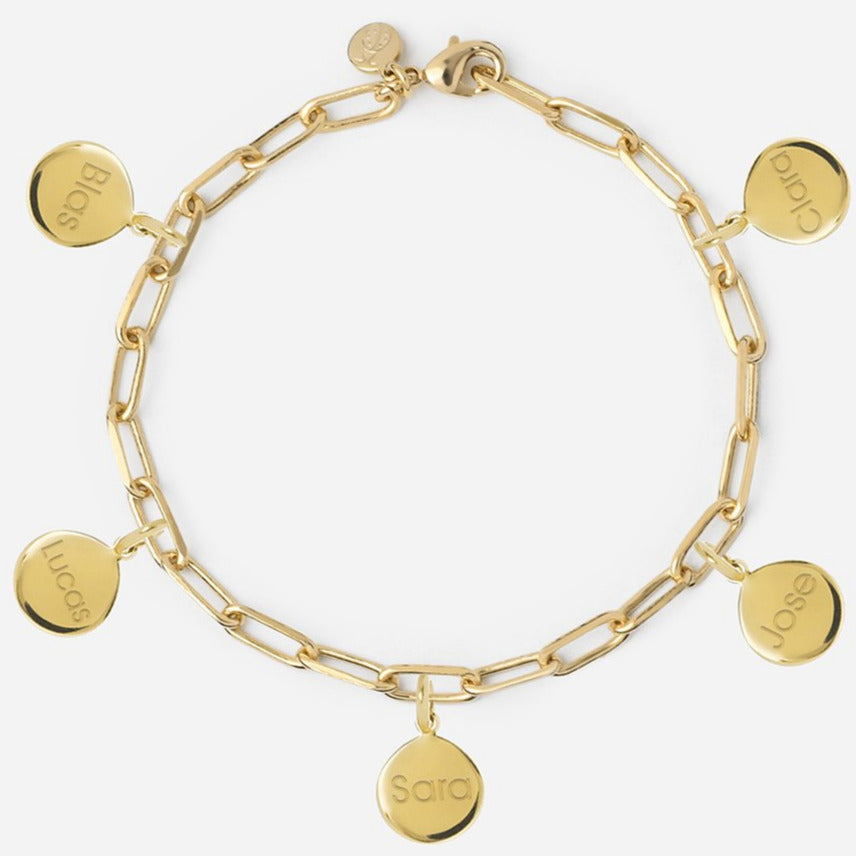 Pulsera Personalizada con Cadena Alargada con Baño de oro y cinco medallas