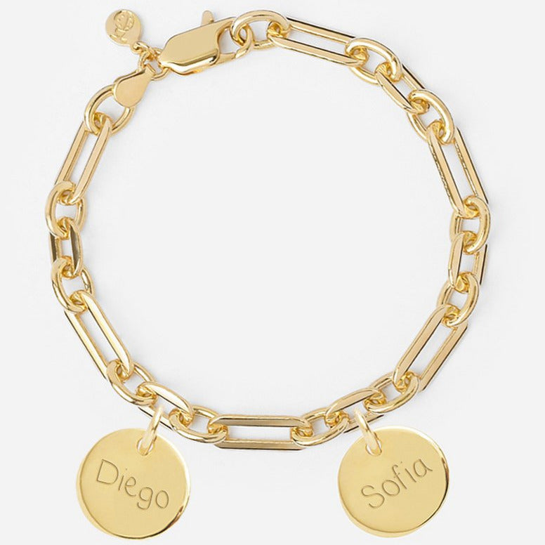 Pulsera Personalizada con Cadena Alternada con Baño de oro y dos medallas