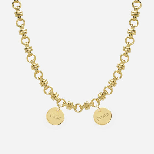 Collar Personalizado con Cadena de Eslabón Combinado con Baño de oro y dos medallas