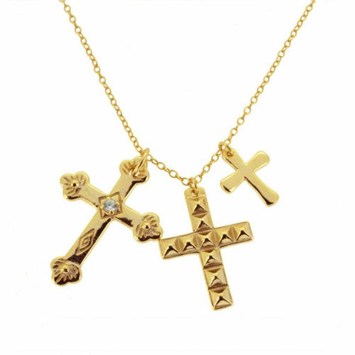 Collar con Tres Cruces de Plata con baño de Oro