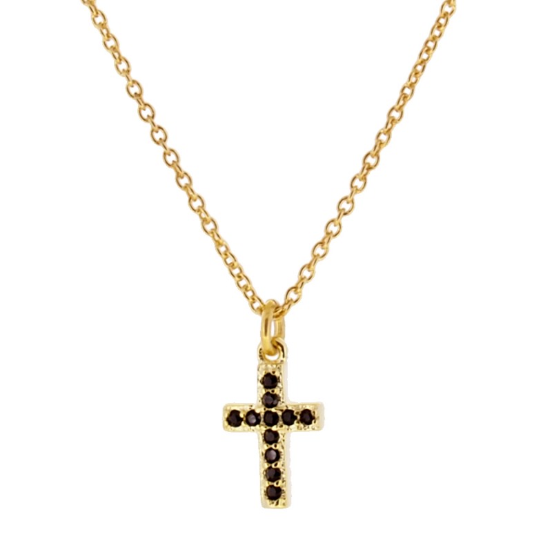 Collar de plata con baño de oro con Cruz de Circonitas Negras
