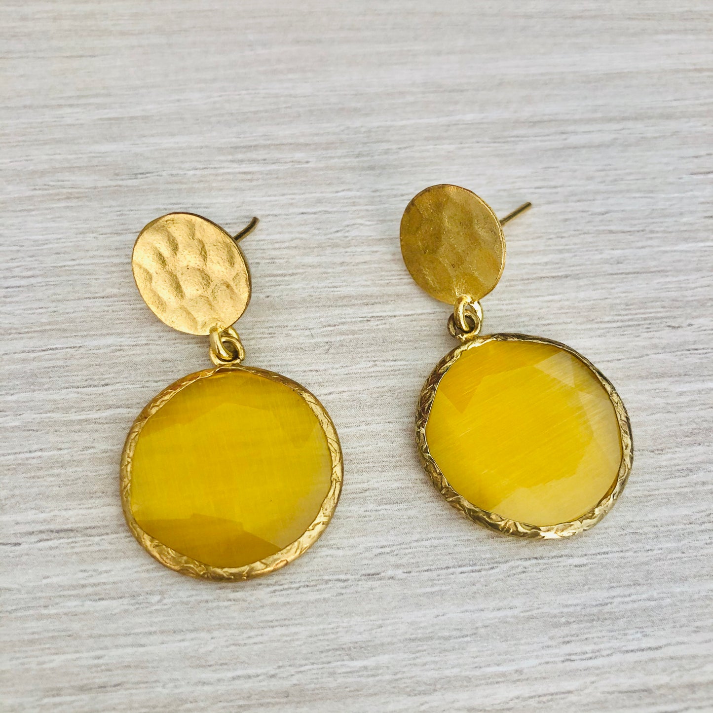 Pendientes Piedra Circular Colgante Amarillo