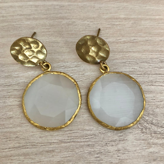 Pendientes Piedra Circular Colgante Blanco