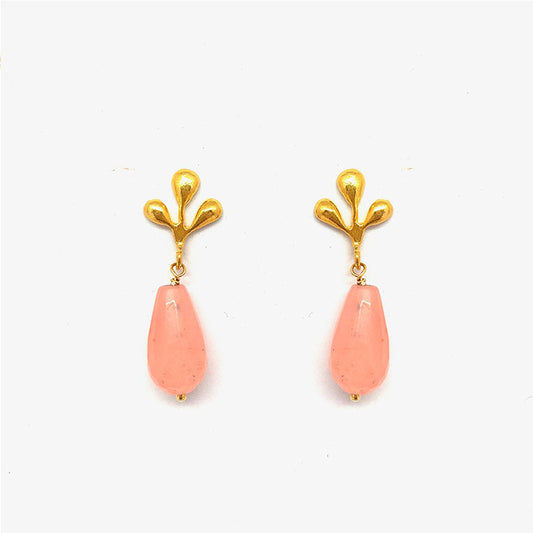 Pendientes Hoja y Piedra colgante Rosa