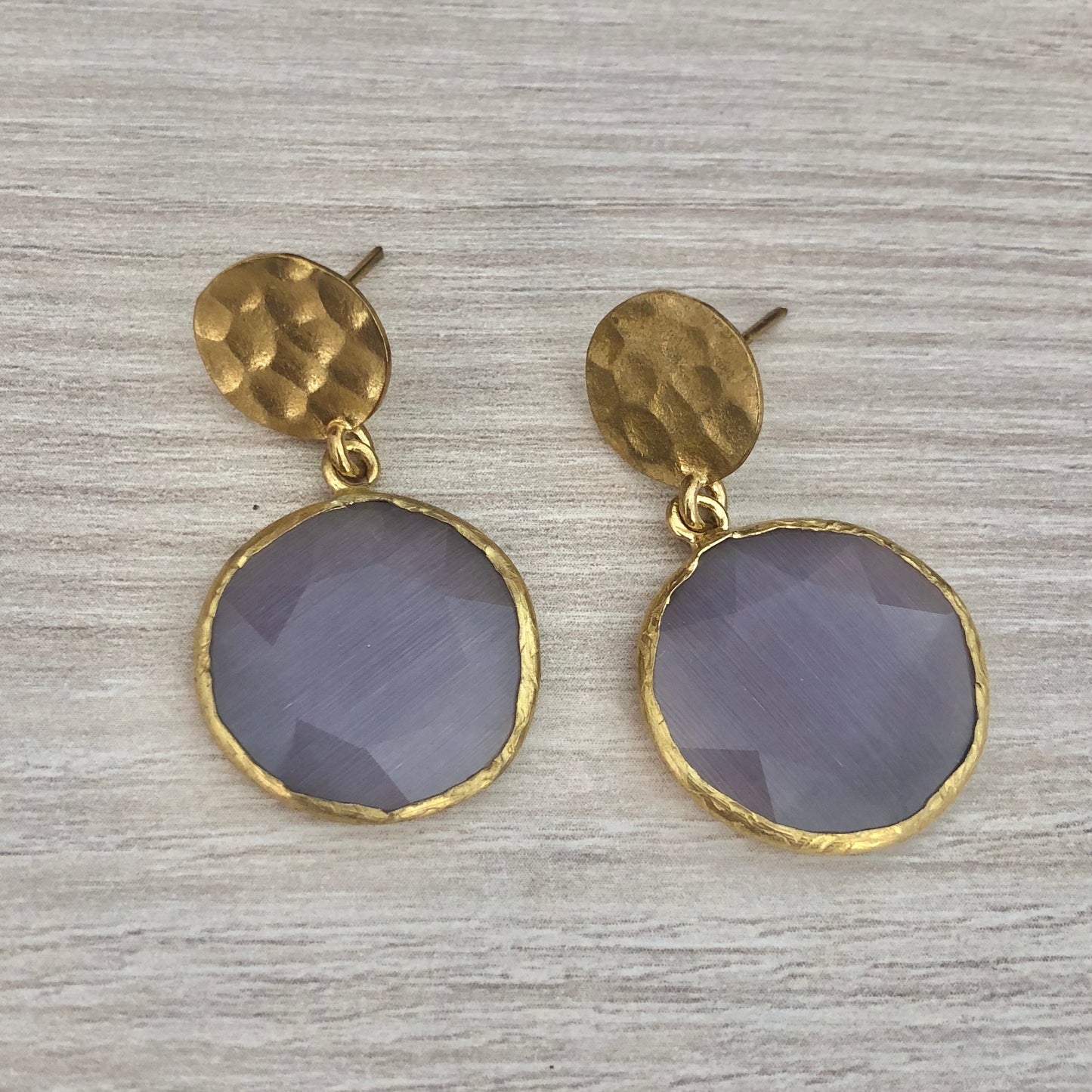 Pendientes Piedra Circular Colgante Lila