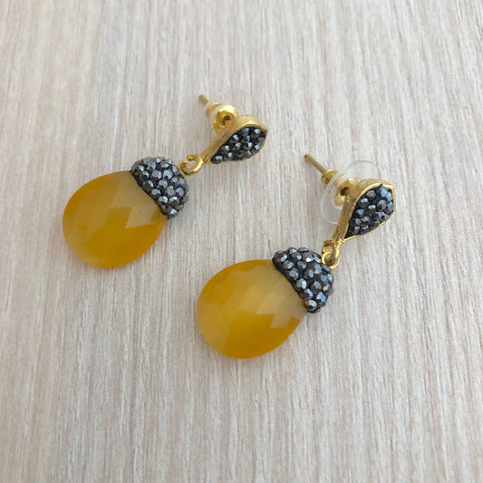 Pendientes Bellota con Piedra Semipreciosa Amarilla y cristales Swarovski