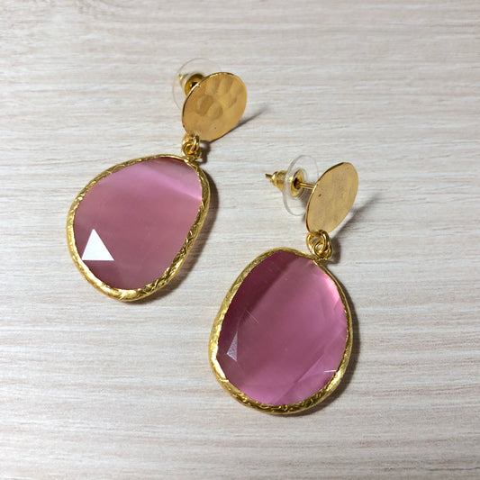 Pendientes Medianos Piedra colgante Rosa Oscuro