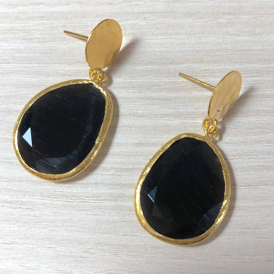 Pendientes Medianos Piedra colgante Negra