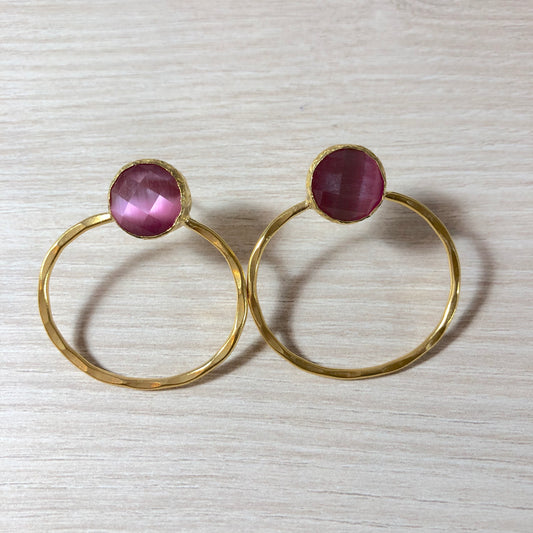 Pendientes Piedra Rosa Oscuro y Aro