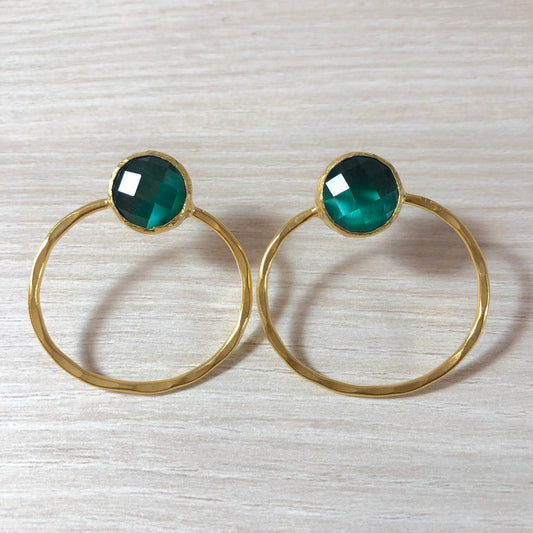 Pendientes Piedra Verde Oscuro y Aro