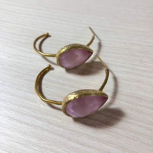 Pendientes de Aro con Piedra Rosa Oscuro