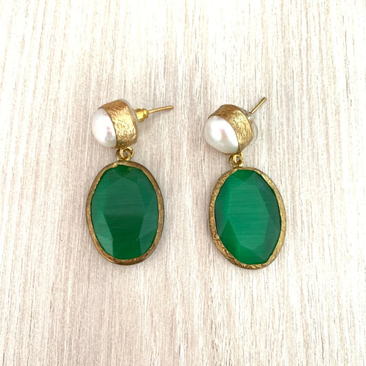 Pendientes Perla y Piedra Verde