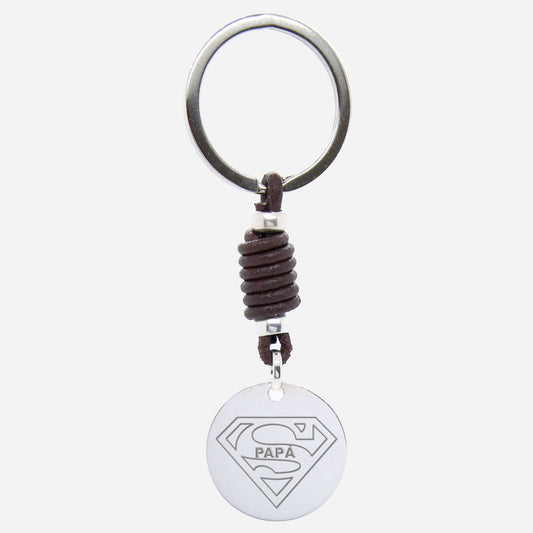 Llavero Personalizado de Plata y Cuero Super Papá