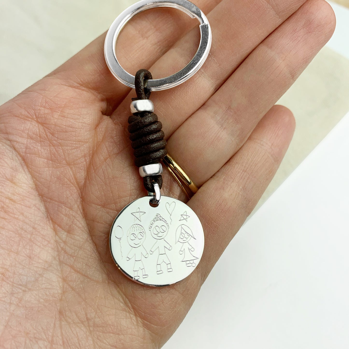 Llavero Personalizado de Plata y Cuero Con Tu Dibujo