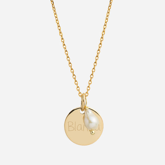 Collar Personalizado con Medalla Mediana con Baño de Oro y Perla Pera