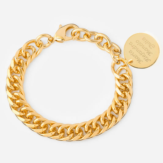 Pulsera Personalizada Maxi Cadena con Baño de Oro y Medalla Grande