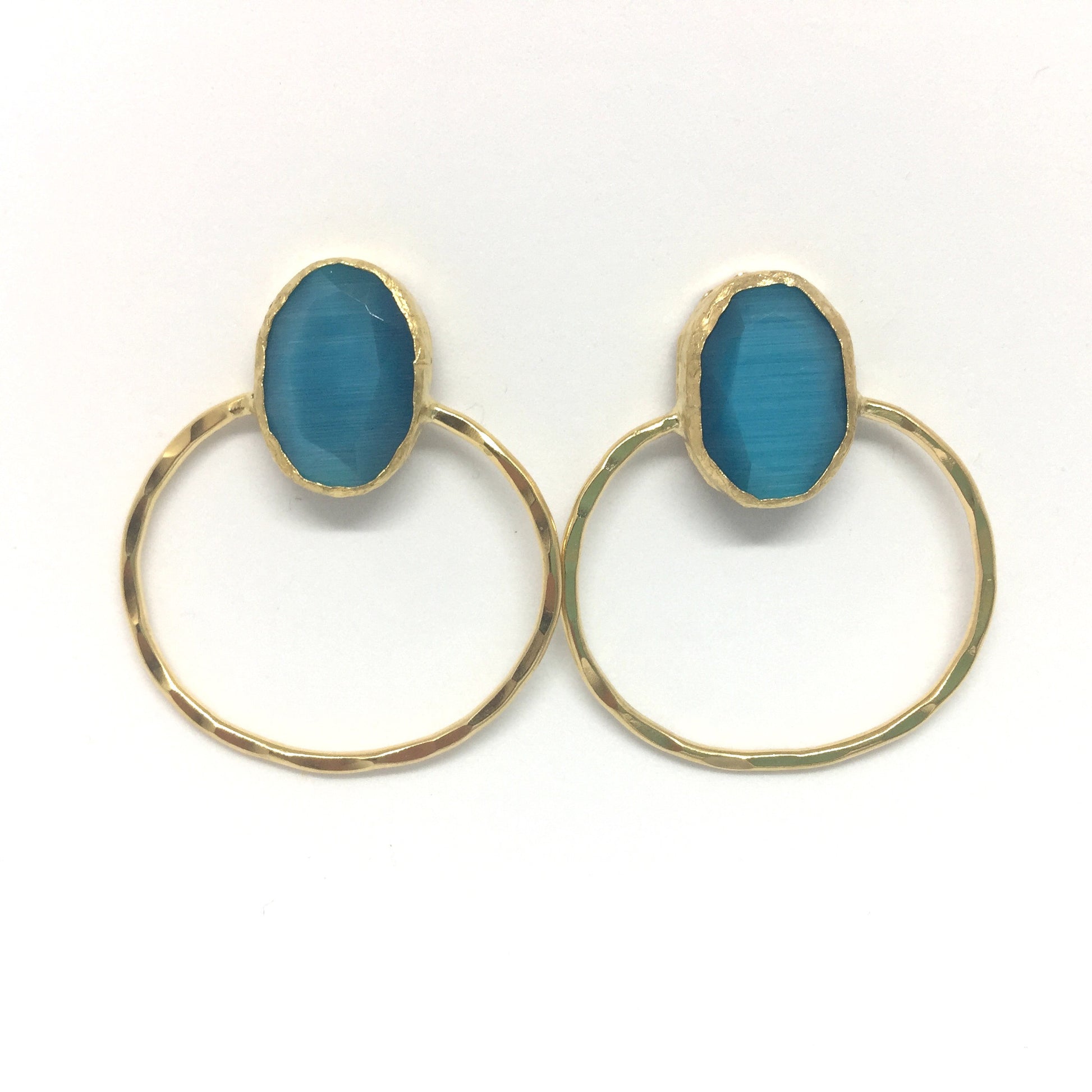 Pendientes fiesta piedra azul y baño de oro