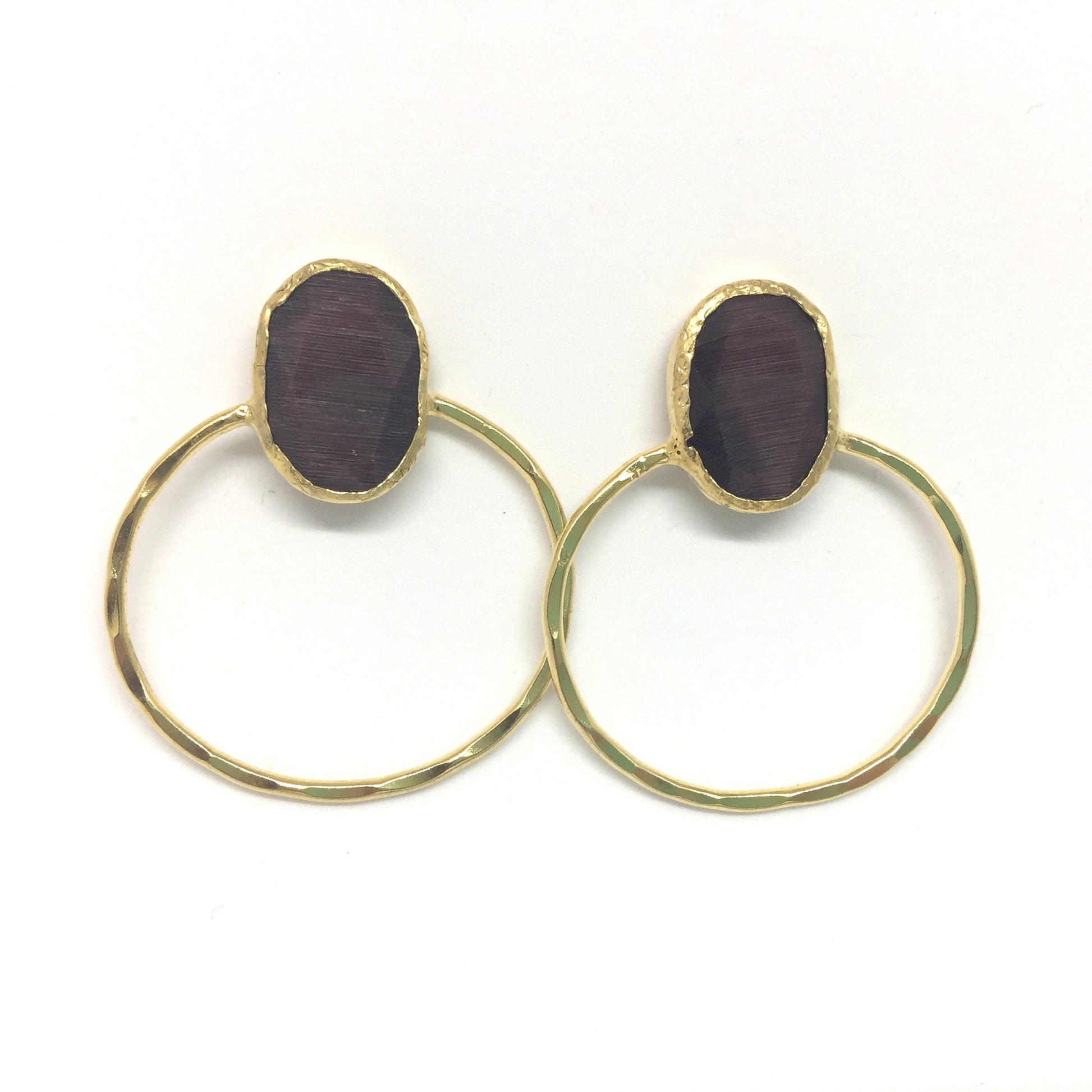 Pendientes fiesta piedra morada y baño de oro