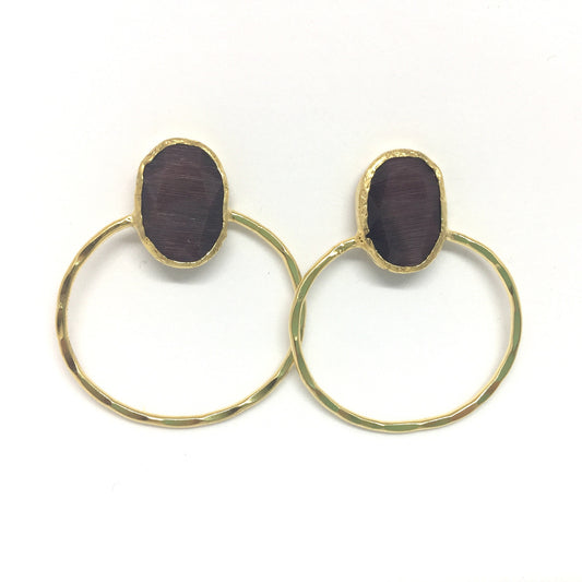 Pendientes fiesta piedra morada y baño de oro
