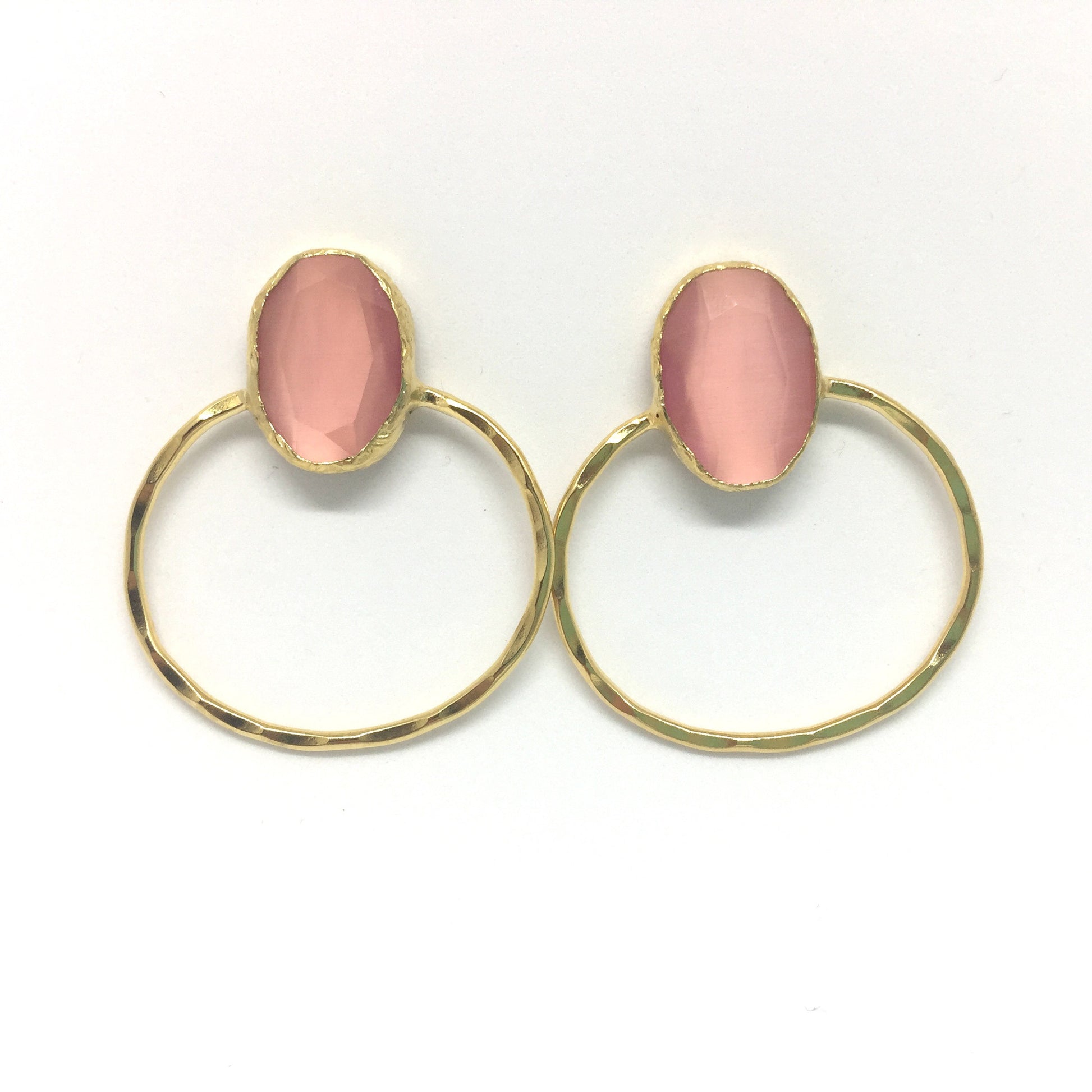 Pendientes fiesta piedra rosa y baño de oro